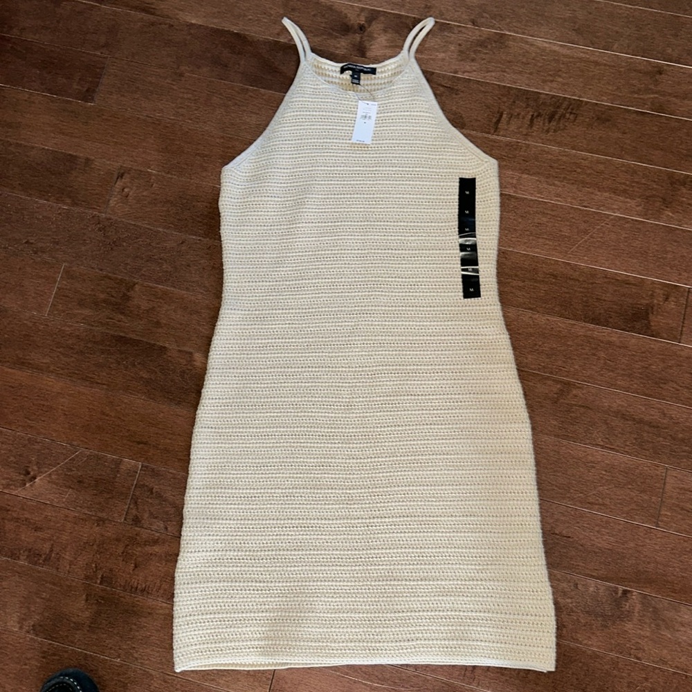 Sz M⭐️NWT Banana Republic Glen S 2023 Oyster Pearl Crochet Halter Cotton Dress - Picture 6 of 11